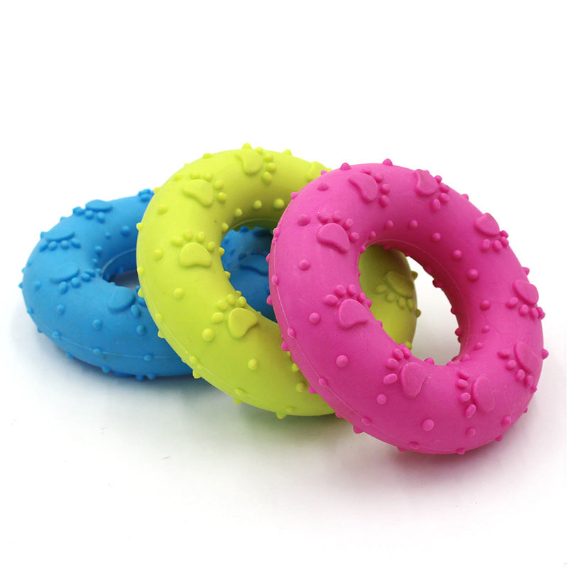 Plastic donut 2024 dog toy