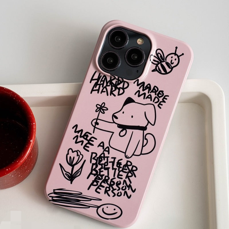 Pink Line Art Dog iPhone Case4