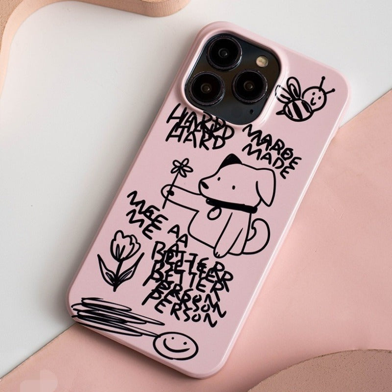Pink Line Art Dog iPhone Case1
