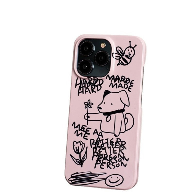 Pink Line Art Dog iPhone Case7