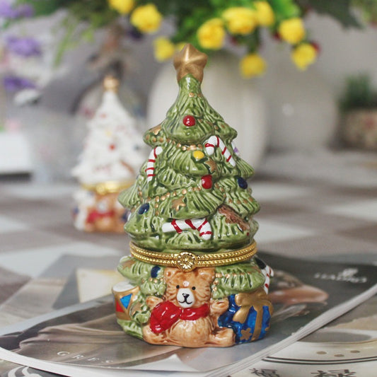Hand-Painted Christmas Tree Jewelry Box
