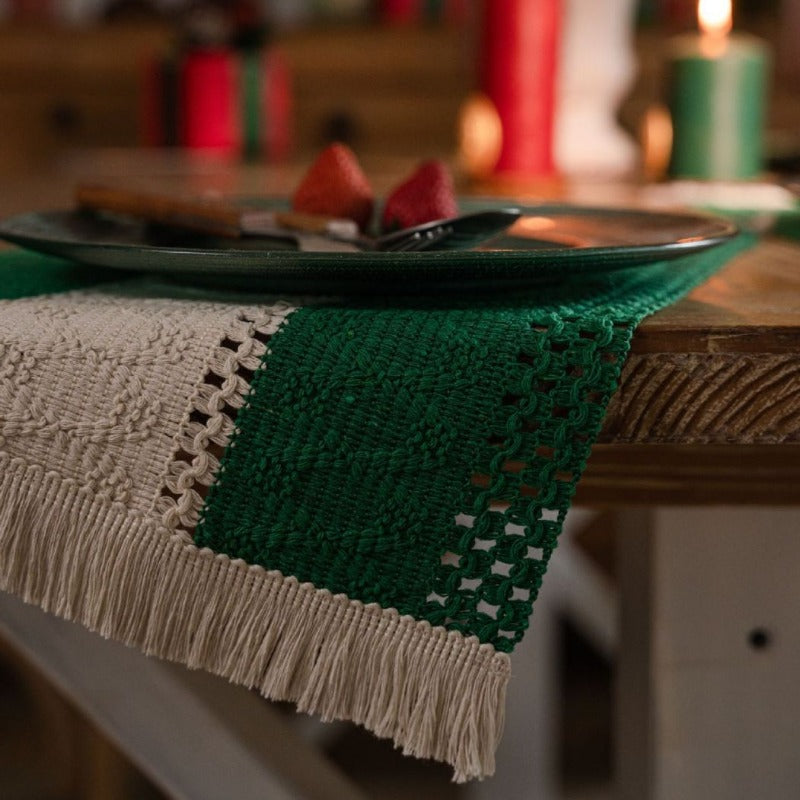 Cotton Braided Striped Tassel Christmas Placemat