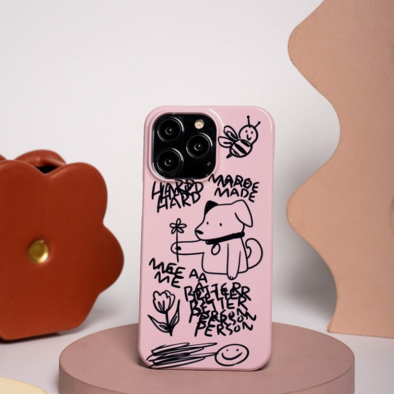 Pink Line Art Dog iPhone Case3
