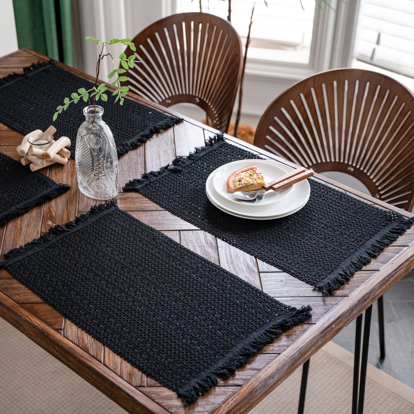 Flax Woven Striped Tassel Festive Placemat