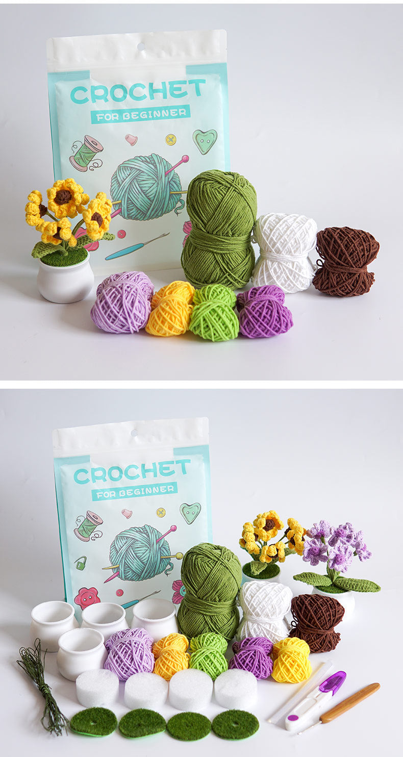 DIY crochet material bag with small daisy potted ornaments1
