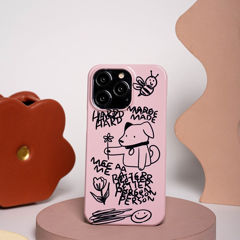 Pink Line Art Dog iPhone Case0