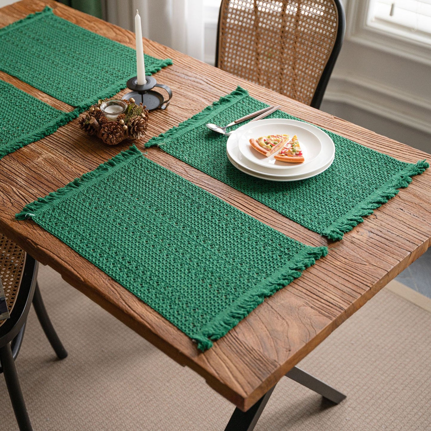 Flax Woven Striped Tassel Festive Placemat