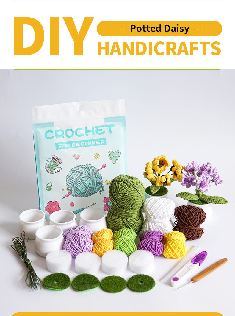 DIY crochet material bag with small daisy potted ornaments2