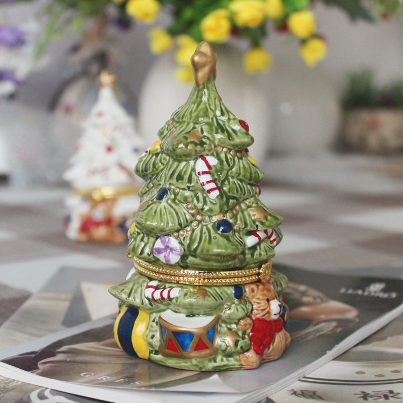 Hand-Painted Christmas Tree Jewelry Box