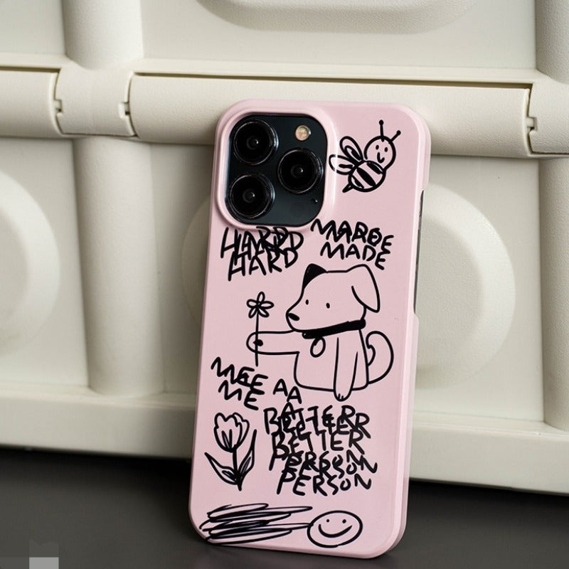 Pink Line Art Dog iPhone Case2