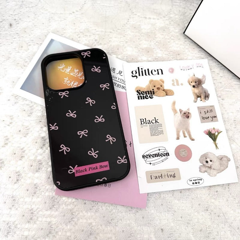 Black and Pink Bow iPhone Case0