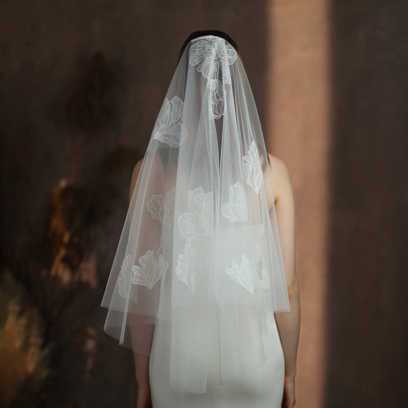 Elegant white floral lace bridal veil for weddings2