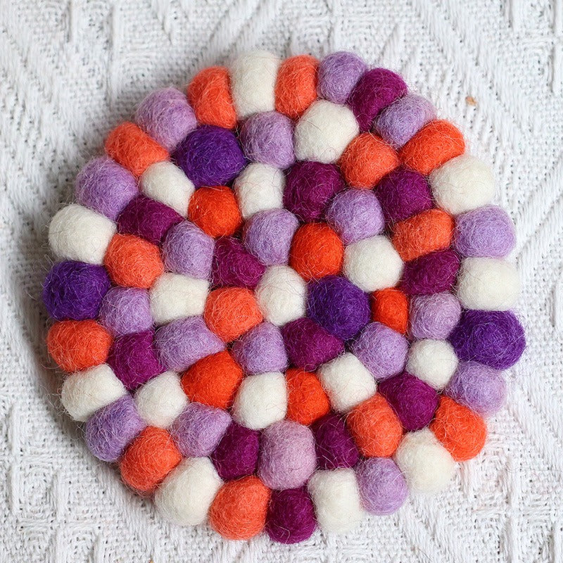 Handmade Zakka-style wool felt ball coaster5